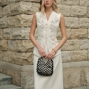 Commense Embroidered White Vest